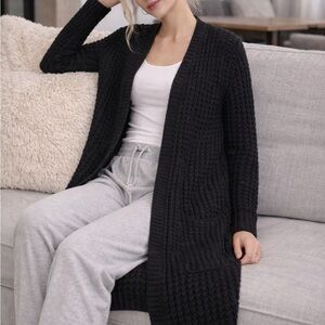 Vero Moda Black Long Open-Front Knit Cardigan